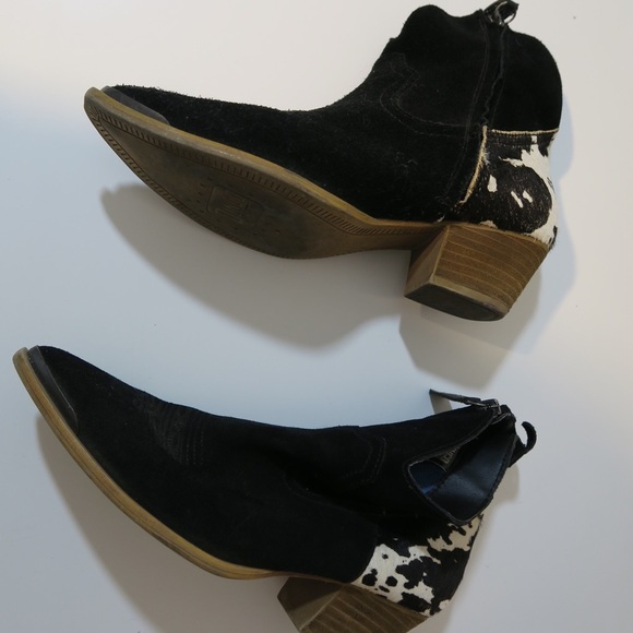 Dingo Buck the Rules Leather Ankle Boots Pieced Fur Suede Snip Toe Country Comfy - Picture 5 of 14